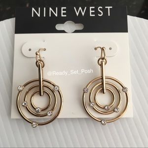 new} Nine West hanging gold hoops with crystals